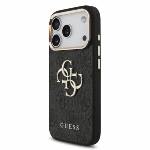 Guess PU 4G Metal Logo Strap Dėklas Apple iPhone 18 Pro Black - Image 2