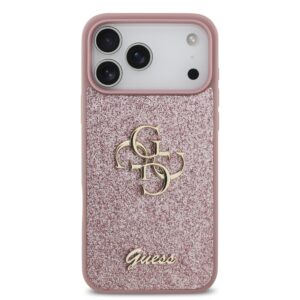 Guess PU Fixed Glitter 4G Metal Logo Dėklas Apple iPhone 18 Pro Max Pink - Image 2