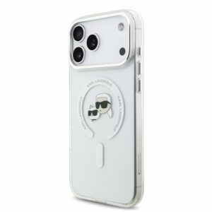 Karl Lagerfeld IML K&CH Heads Metal Frame MagSafe dėklas iPhone 18 Pro Max baltas