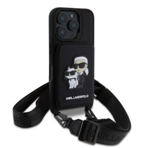 Karl Lagerfeld Saffiano Crossbody Strap Karl and Choupette dėklas Apple iPhone 16 Pro Max juodos spalvos - Image 2
