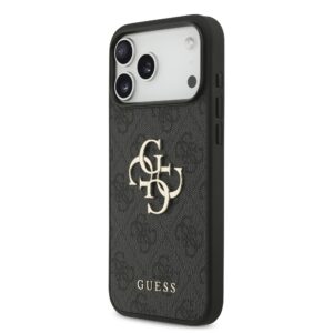 Guess PU 4G Metal Logo dėklas Apple iPhone 18 Pro Max pilkos spalvos
