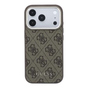 Guess PU Leather 4G Gold Frame MagSafe dėklas Apple iPhone 18 Pro Max rudos spalvos - Image 2