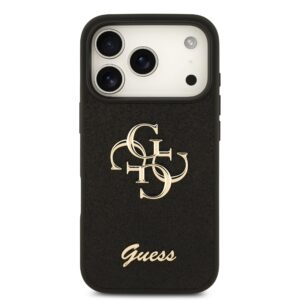 Guess PU Fixed Glitter 4G Metal Logo dėklas Apple iPhone 18 Pro juodos spalvos - Image 2