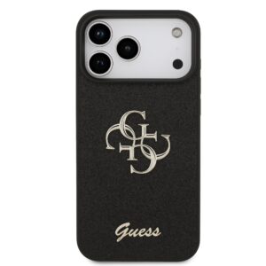Guess PU Fixed Glitter 4G Metal Logo dėklas Apple iPhone 18 Pro Max juodos spalvos - Image 2