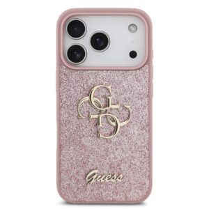 Guess PU Fixed Glitter 4G Metal Logo dėklas Apple iPhone 18 Pro rožinės spalvos - Image 2