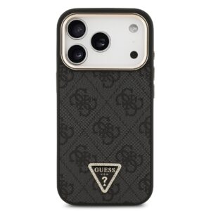 Guess PU Leather 4G Strass Triangle Logo Gold Frame MagSafe dėklas Apple iPhone 18 Pro juodos spalvos - Image 2