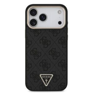 Guess PU Leather 4G Strass Triangle Logo Gold Frame MagSafe dėklas Apple iPhone 18 Pro Max juodos spalvos - Image 2