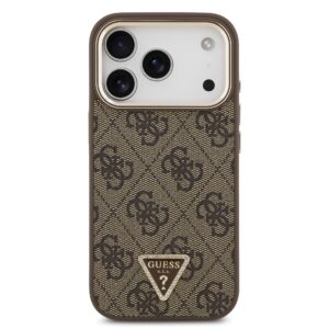 Guess PU Leather 4G Strass Triangle Logo Gold Frame MagSafe dėklas Apple iPhone 18 Pro rudos spalvos - Image 2