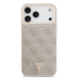 Guess PU Leather 4G Strass Triangle Logo Gold Frame MagSafe dėklas Apple iPhone 18 Pro Max rožinės spalvos - Image 2