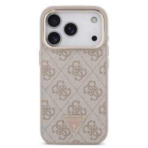 Guess PU Leather 4G Strass Triangle Logo Gold Frame MagSafe dėklas Apple iPhone 18 Pro rožinės spalvos - Image 2