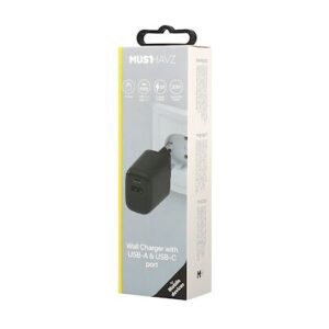 Musthavz 2 Port PD Charger USB-A + USB-C 20W - Black
