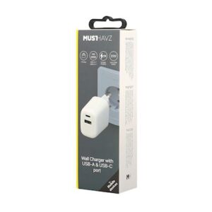 Musthavz 2 Port PD Charger USB-A + USB-C 20W - White