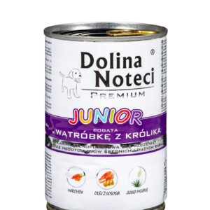 Dolina Noteci Premium Junior triušių kepenėlių gausus drėgnas maistas vidutinių ir didelių veislių šuniukams - 400g