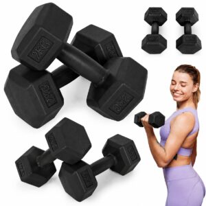 Šešiakampių hantelių rinkinys 2x2 kg treniruočių svoriai fitneso hanteliai juodi MOVEPRO