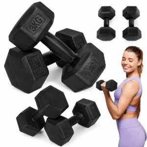 Šešiakampių hantelių rinkinys 2x3 kg mankštos svoriai fitneso hanteliai juodi movepro