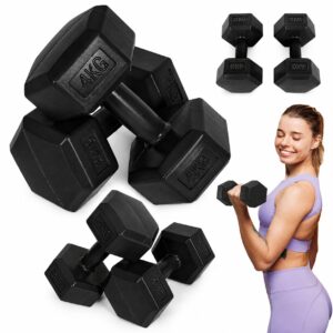 Šešiakampių hantelių rinkinys 2x4 kg treniruočių svoriai fitneso svoriai juodi MOVEPRO