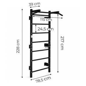 Gimnastikos sienelė 228 cm, prisitraukimų skersinis vaikams ir suaugusiems, juoda MOVEPRO - Image 10