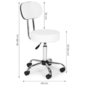 Besisukanti kėdė su atlošu, kosmetologinė, medicininė, reguliuojamo aukščio, balta, ModernHome - Image 10