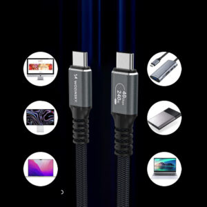 Wozinsky WPS-UY42S USB-C USB4 laidas 40Gb/s 240W 2m 4K - Juodas - Image 6