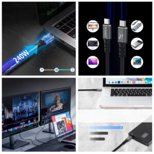 Wozinsky WPS-UY42S USB-C USB4 laidas 40Gb/s 240W 2m 4K - Juodas - Image 9