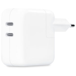 originalus USB-C maitinimo adapteris – įkroviklis – dviguba USB-C jungtis – 35 W – baltas