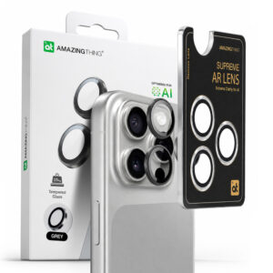 AmazingThing AR aliumininis 3 lęšių stiklas su kameros lęšių rėmeliu, skirtas iPhone 16 Pro / 16 Pro Max – juodas