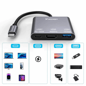 Wozinsky WHCH-01 USB-C PD 100W HDMI 4K@30Hz USB-A 10Gbps šakotuvas - pilkas - Image 5