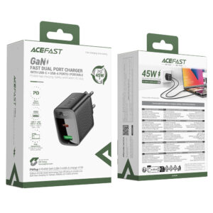 Acefast A106 GaN PD 45W USB-C USB-A sieninis įkroviklis – juodas - Image 5