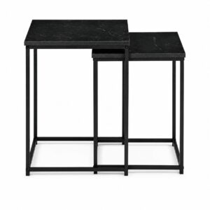 Kvadratiniai išskleidžiami kavos staliukai, 2-in-1 komplektas, lofto stiliaus, juodas marmuras ModernHome - Image 2