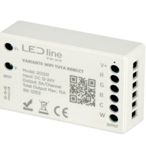 LED juostų valdiklis RGB+CCT, 12/24Vdc, 15A, valdomas RF, Wi-Fi, TUYA, LED line PRIME