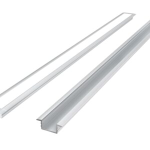 LED profilio komplektas, 3m, įleidžiamas, anoduotas, su baltu dangteliu ir aklėmis