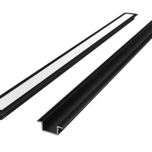 LED profilio komplektas, 3m, įleidžiamas, juodas, su baltu dangteliu ir aklėmis