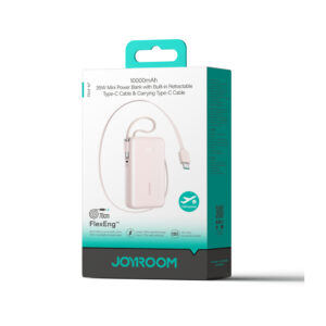 Joyroom JR-PR2L 10000mAh 35W išorinė baterija su integruotu ištraukiamu USB-C laidu ir USB-C dirželiu-laidu – Rožinė - Image 2