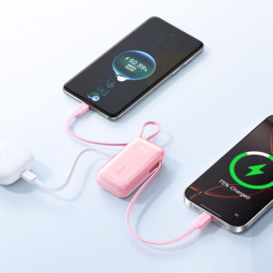 Joyroom JR-PR2L 10000mAh 35W išorinė baterija su integruotu ištraukiamu USB-C laidu ir USB-C dirželiu-laidu – Rožinė - Image 3
