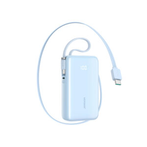 Joyroom JR-PR2L 10000mAh 35W išorinė baterija su integruotu ištraukiamu USB-C laidu ir USB-C dirželiu-laidu – Mėlyna
