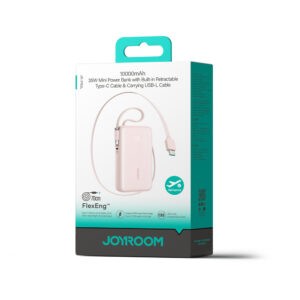 Joyroom JR-PR2L 10000mAh 35W išorinė baterija su integruotu ištraukiamu USB-C laidu ir Lightning dirželiu-laidu – Rožinė - Image 2