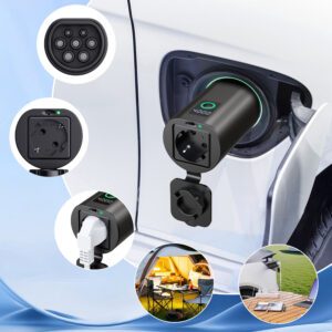 V2L Type 2 adapteris – Schuko 3500W su galios ekranu ir dėklu – juodas - Image 7