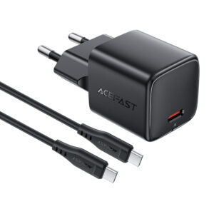 Acefast A118 30W GaN USB-C sieninis įkroviklis su USB-C – USB-C laidu 1.2m – Juodas - Image 2
