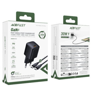 Acefast A118 30W GaN USB-C sieninis įkroviklis su USB-C – USB-C laidu 1.2m – Juodas - Image 9