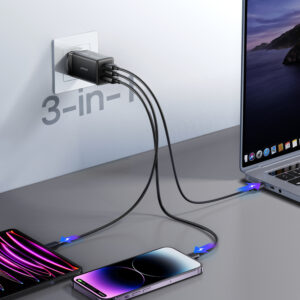 Joyroom JR-TG10 65W GaN 2x USB-C + USB-A sieninis įkroviklis su 100W USB-C – USB-C 1,2 m laidu – juodas - Image 9