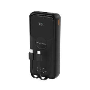 Wozinsky WFC-15B 20000mAh 22.5W PD20W išorinė baterija su integruotais Lightning ir USB-C laidais – Juoda