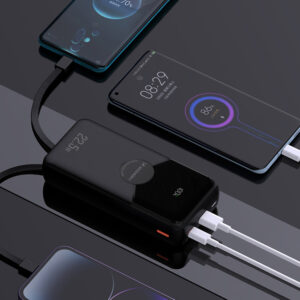 Wozinsky WFC-15B 20000mAh 22.5W PD20W išorinė baterija su integruotais Lightning ir USB-C laidais – Juoda - Image 5
