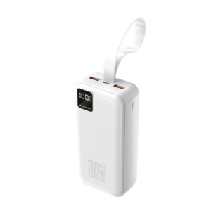 Wozinsky W8-W 30000mAh 30W išorinė baterija 2x USB-A ir USB-C su žibintuvėliu - Balta