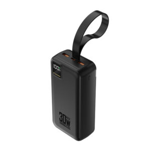 Wozinsky W8-W 30000 mAh 30W išorinė baterija (powerbank) 2x USB-A ir USB-C su žibintuvėliu – Juoda