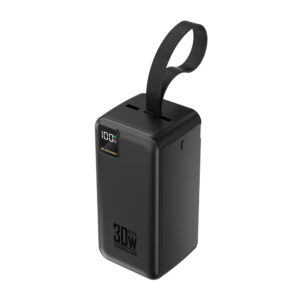 Išorinė baterija Wozinsky W8-B 50000mAh 30W 2xUSB-A ir 2xUSB-C bei USB micro su žibintuvėliu - juoda