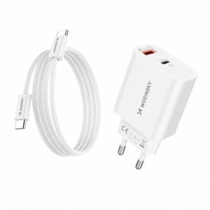 Wozinsky WLS-20W 20W USB-A USB-C sieninis įkroviklis su 1m USB-C – USB-C laidu – Baltas