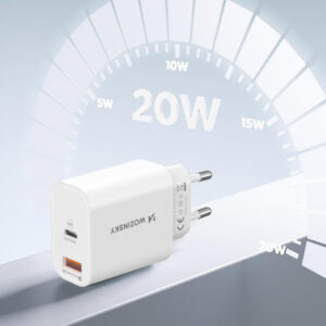 Wozinsky WLS-20W 20W USB-A USB-C sieninis įkroviklis su 1m USB-C – USB-C laidu – Baltas - Image 9