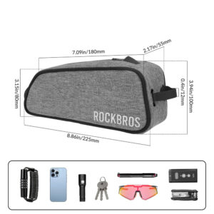 Rockbros TL004 ROAD TO SKY 0,7 l vandeniui atsparus rėmo krepšys dviračiui – pilkas - Image 3