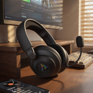 Acefast H15 belaidės „Bluetooth“ / 2.4 GHz / AUX žaidimų ausinės su mikrofonu ir RGB apšvietimu – juodos - Image 7
