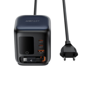 Acefast Z10 GaN 100W 3xUSB stalinis įkroviklis su ištraukiamu USB-C laidu ir TFT ekranu – juodas - Image 2